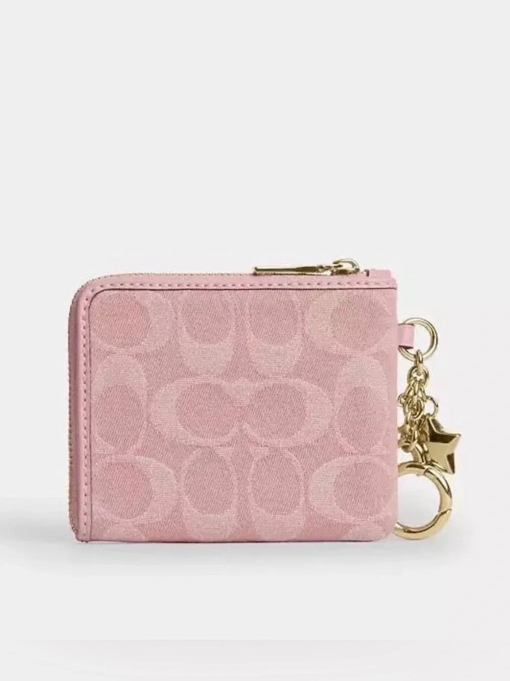 Coach Small Corner Zip Wallet with Charms in Gold/Light Pink Signature Denim NWT